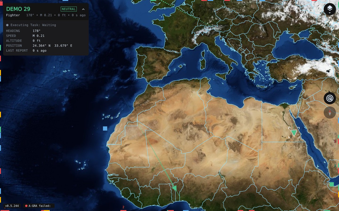 Close-up of the Sahara and Mediterranean in satellite imagery with the focus indicator on a track