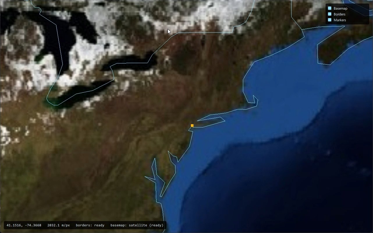 Zoomed satellite view of the Great Lakes and US east coast